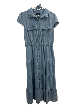 Kut from the Kloth Light Blue Denim Tiered Button-Front Maxi Dress